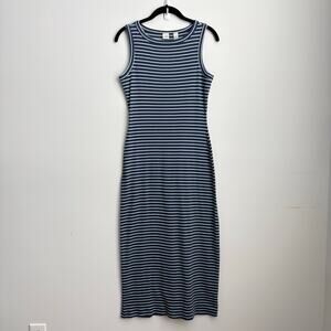 Women's Vintage 90s Y2K Gap Sleeveless Blue Striped Cotton Rib Maxi Dress